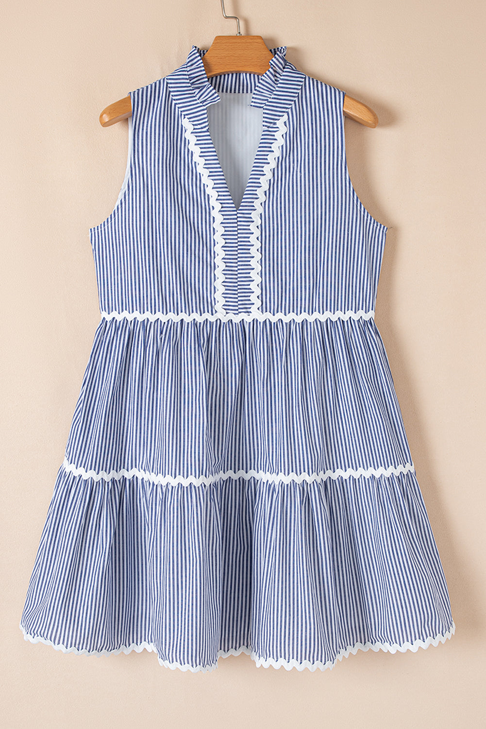 Stripe Sleeveless Contrast Ricrac Trim Mini Dress