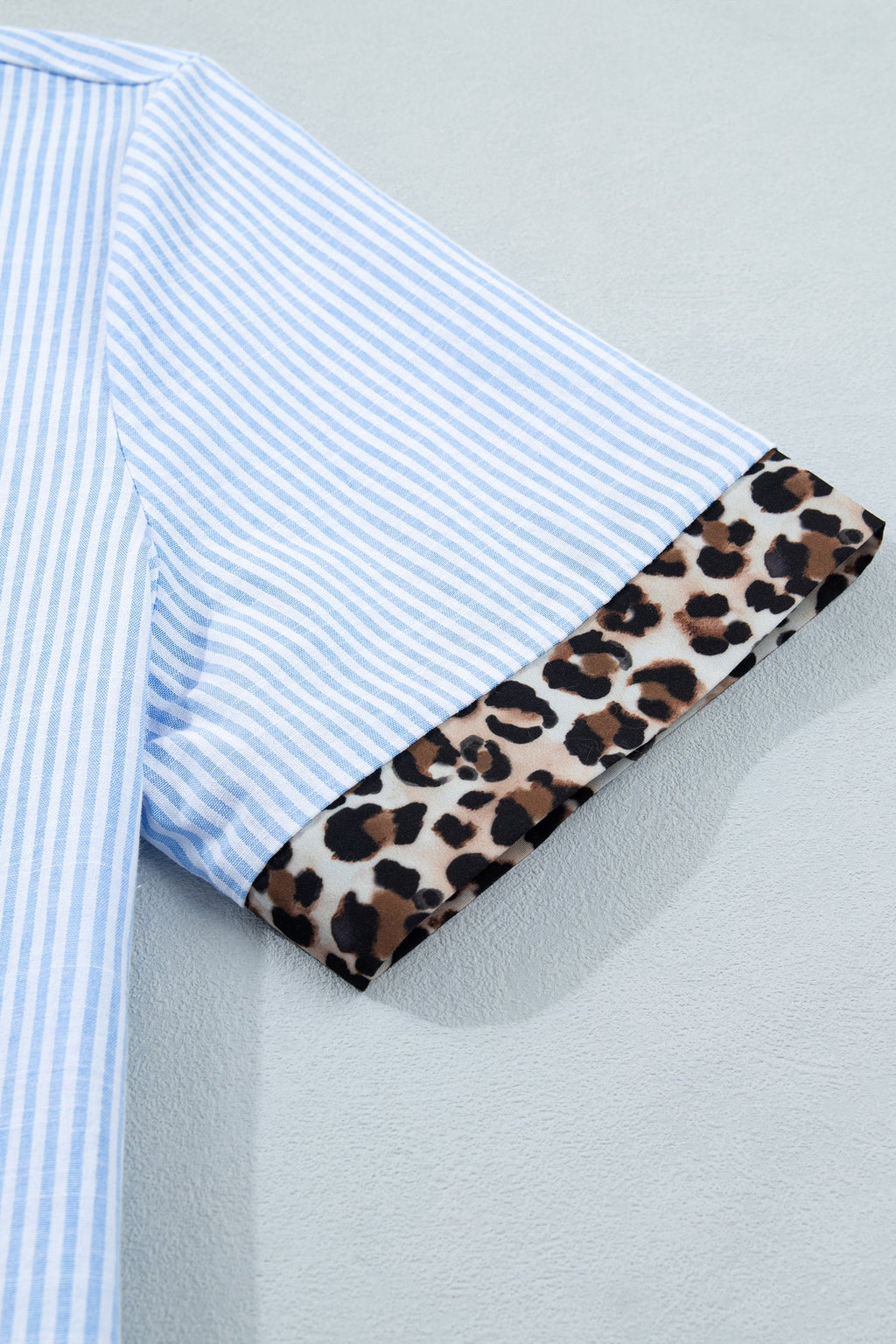 Nadia Collar Short Sleeve Shirt with Striped Leopard Print