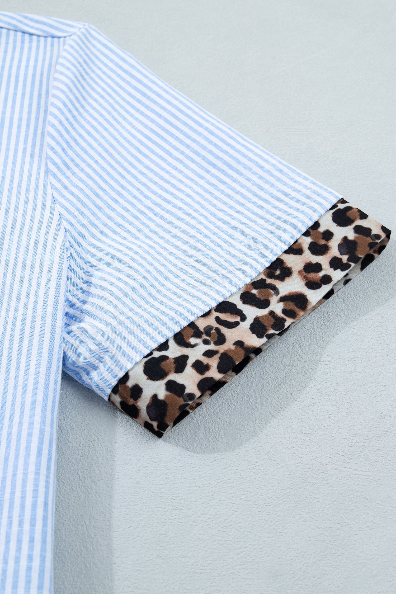 Nadia Collar Short Sleeve Shirt with Striped Leopard Print