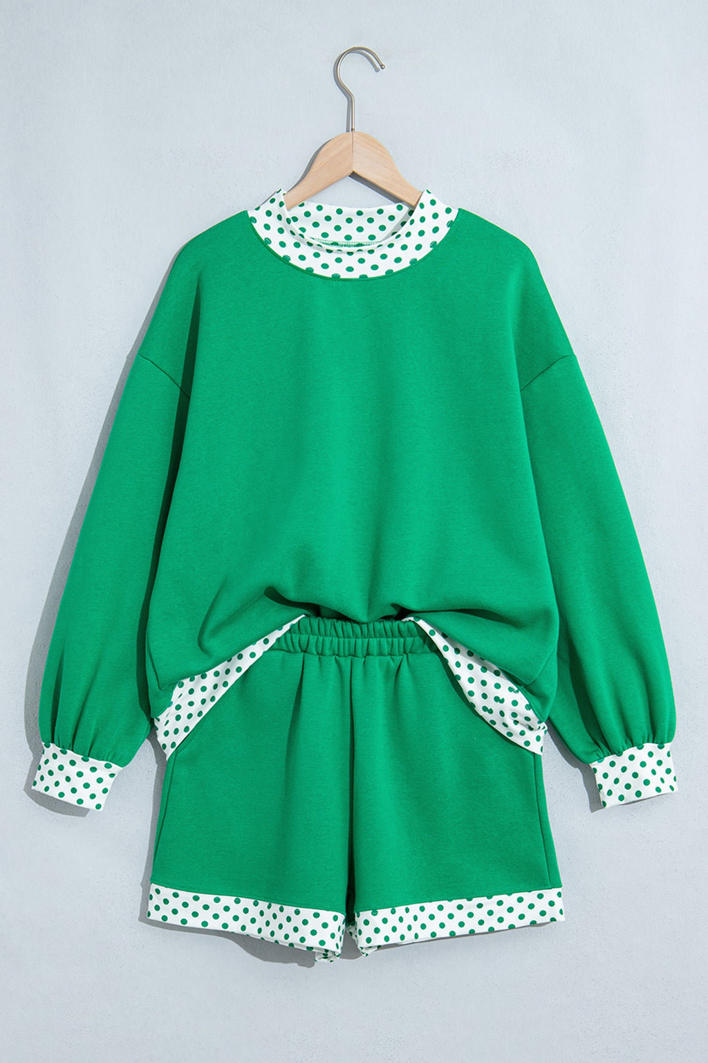 Polka Dot Contrast Trim Sweatshirt & Shorts Set