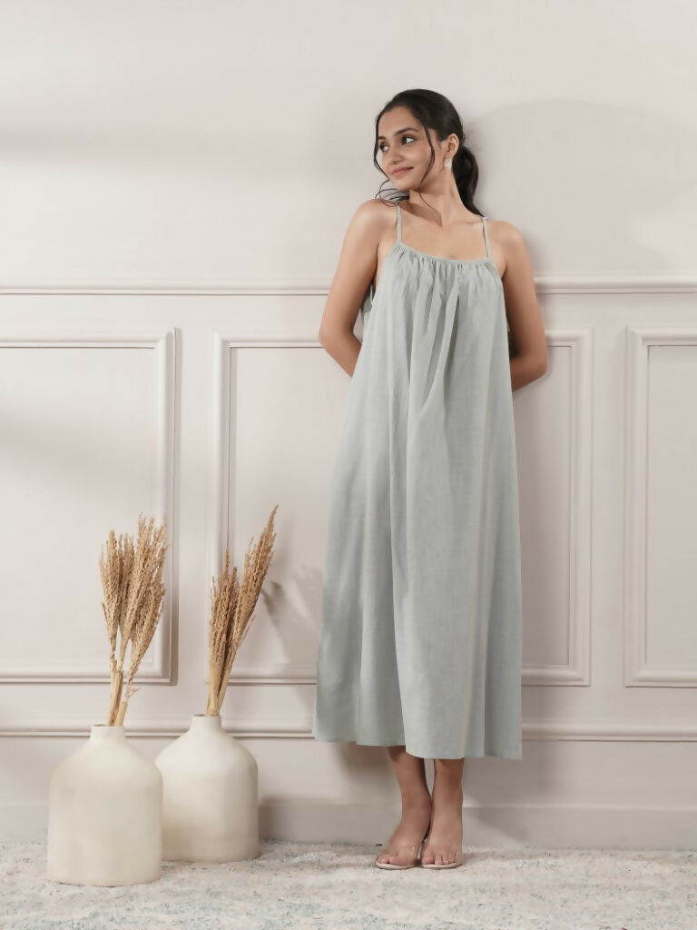 Women's Sleeveless Grey Midi Dress Minimalist Resort Wear