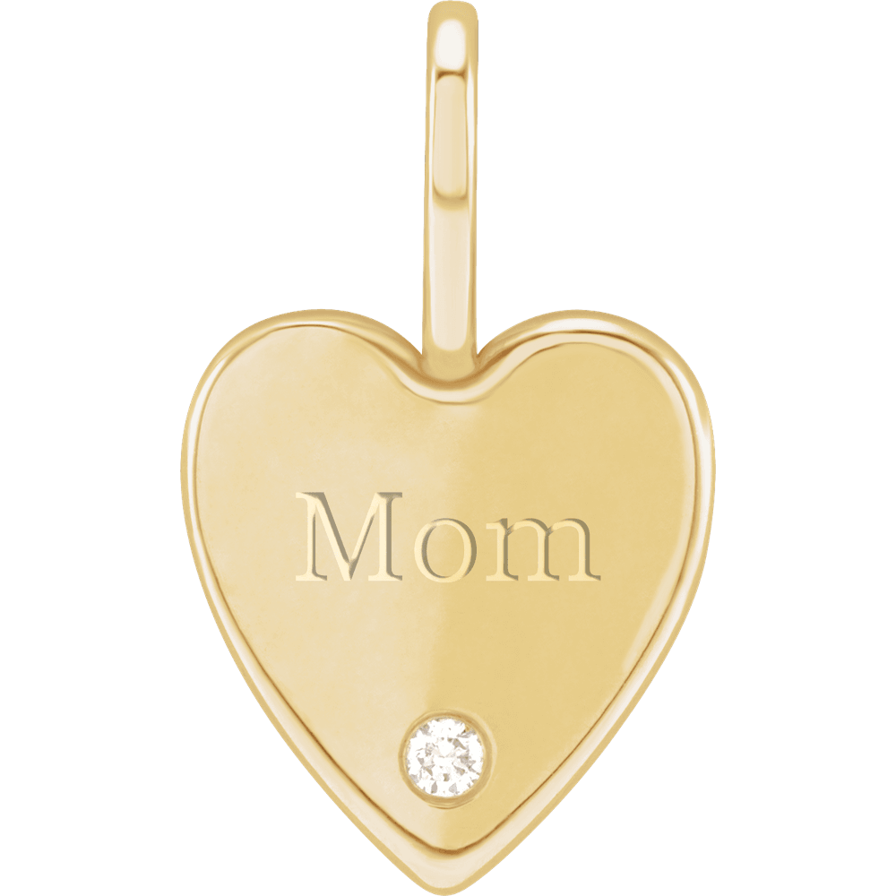 Coeur 14K Yellow Gold .02 CT Natural Diamond Engraved MOM Heart Charm/Pendant