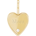 Coeur 14K Yellow Gold .02 CT Natural Diamond Engraved MOM Heart Charm/Pendant