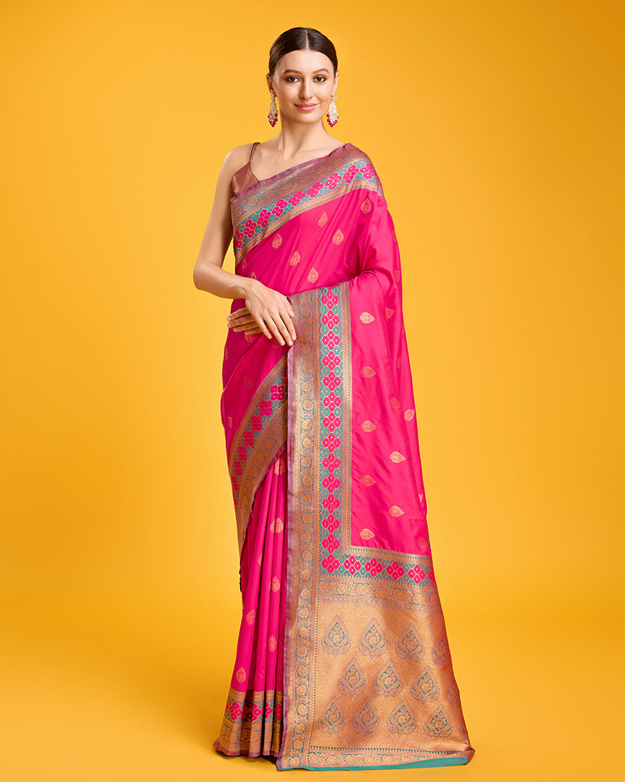 Rani Pink Banarasi Rich Zari Woven Silk Saree