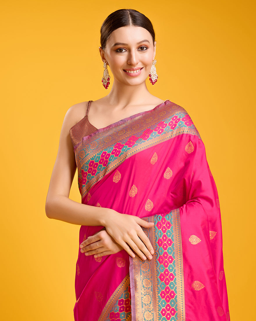 Rani Pink Banarasi Rich Zari Woven Silk Saree