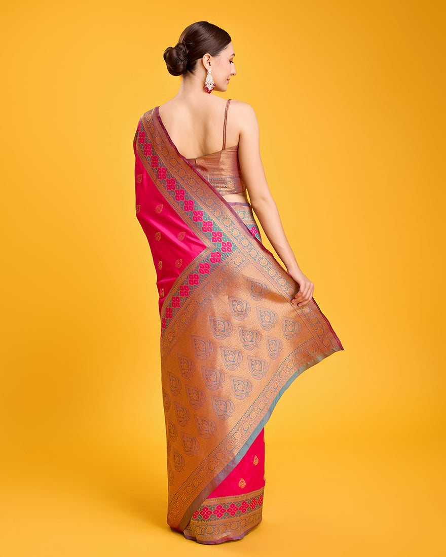 Rani Pink Banarasi Rich Zari Woven Silk Saree