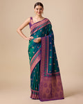 Dark Teal Banarasi Silk Saree with rich zari woven pattern