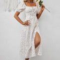 Women Square Neck Floral Print Puff Sleeve Side Slit Maxi Dress - Image 10