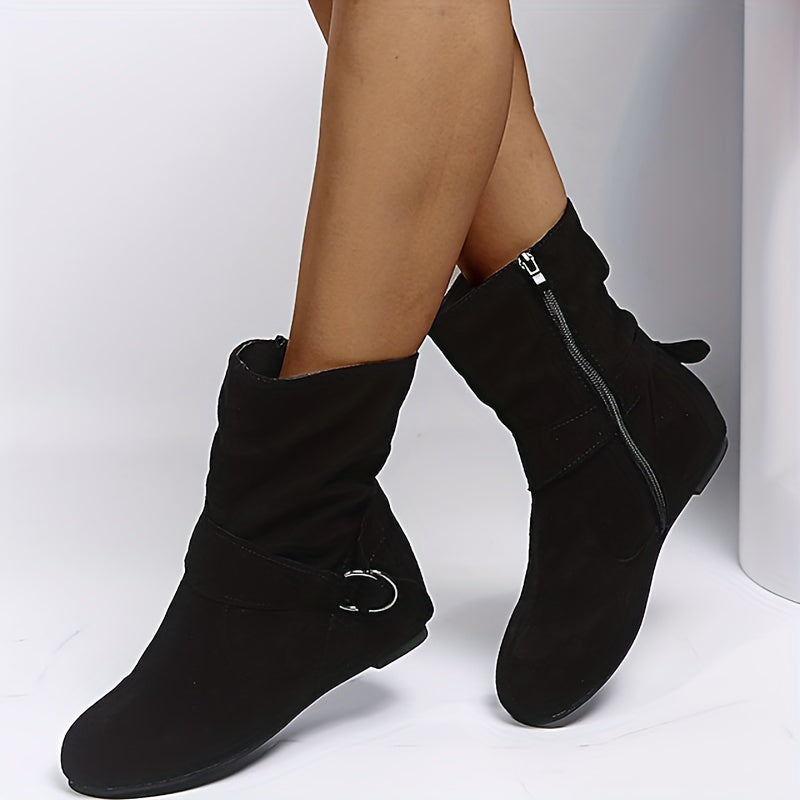 Women's Ankle Boots with Buckle Belt & Side Zip