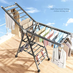Foldable 3-Tier Clothes Drying Rack with Wheels and Shoe Rack