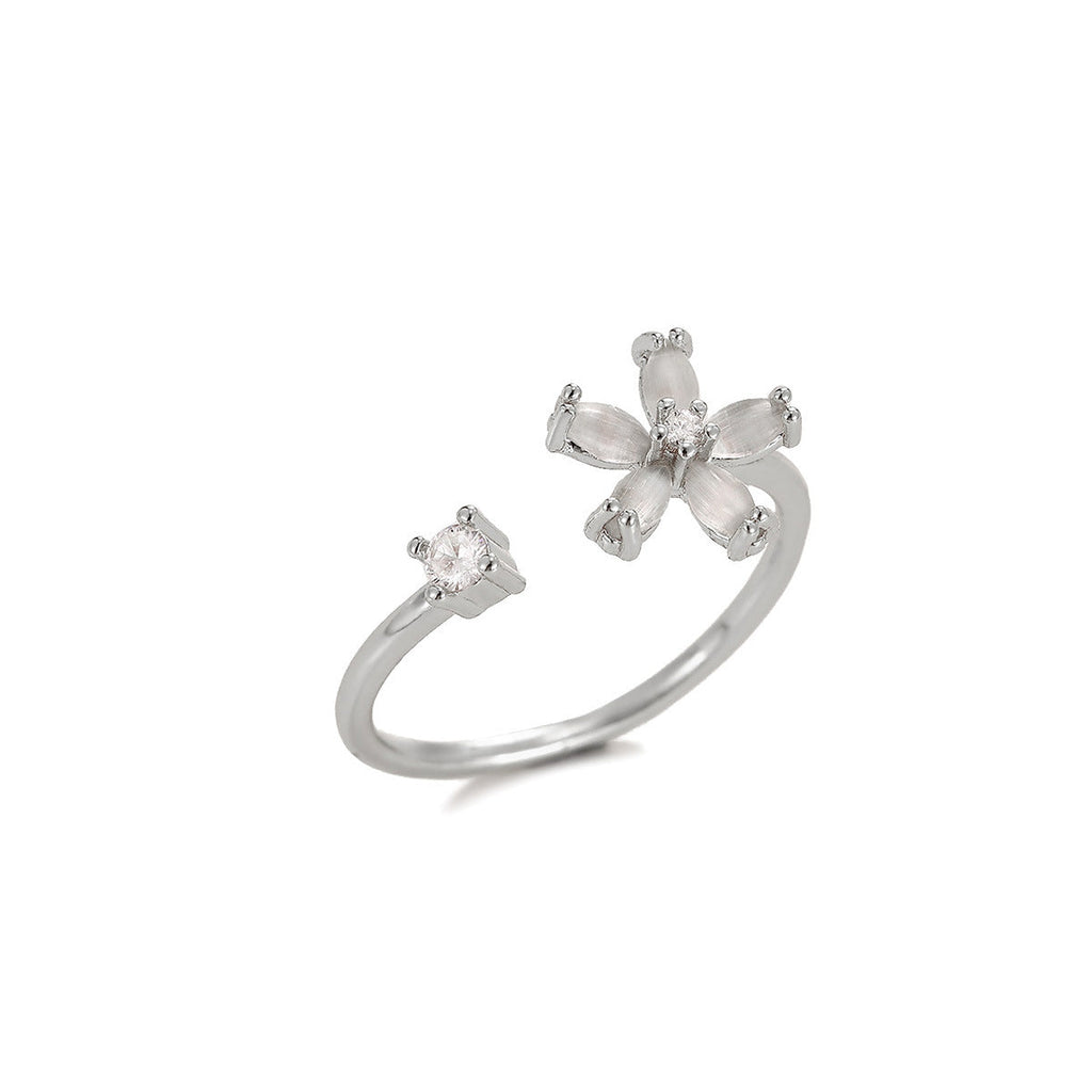 European And American-style 18K White Gold Opal Moon Ring Made Of Stainless Steel