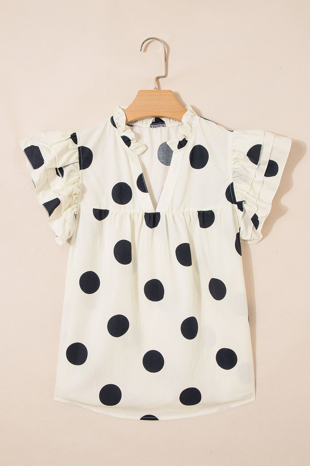 Jane Polka Dot V-Neck Shift Blouse with Ruffle Sleeves