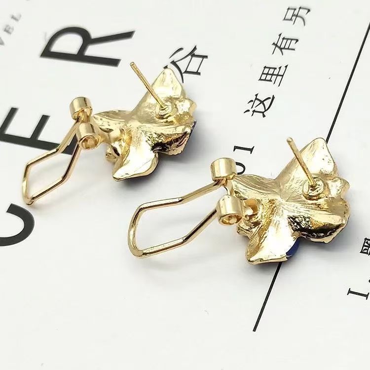 Elegant Camellia Flower Stud Earrings with Diamond Inlay