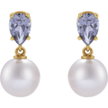 GC Tanzanite Pearl Earrings – 14K Yellow Gold Akoya Drop