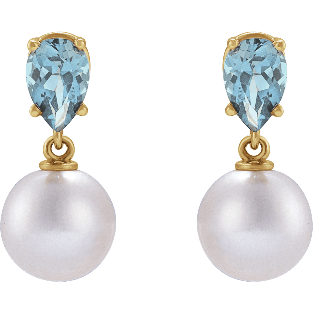 GC Aquamarine Pearl Earrings – 14K Yellow Gold Akoya Pearl Drop
