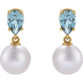 GC Aquamarine Pearl Earrings – 14K Yellow Gold Akoya Pearl Drop