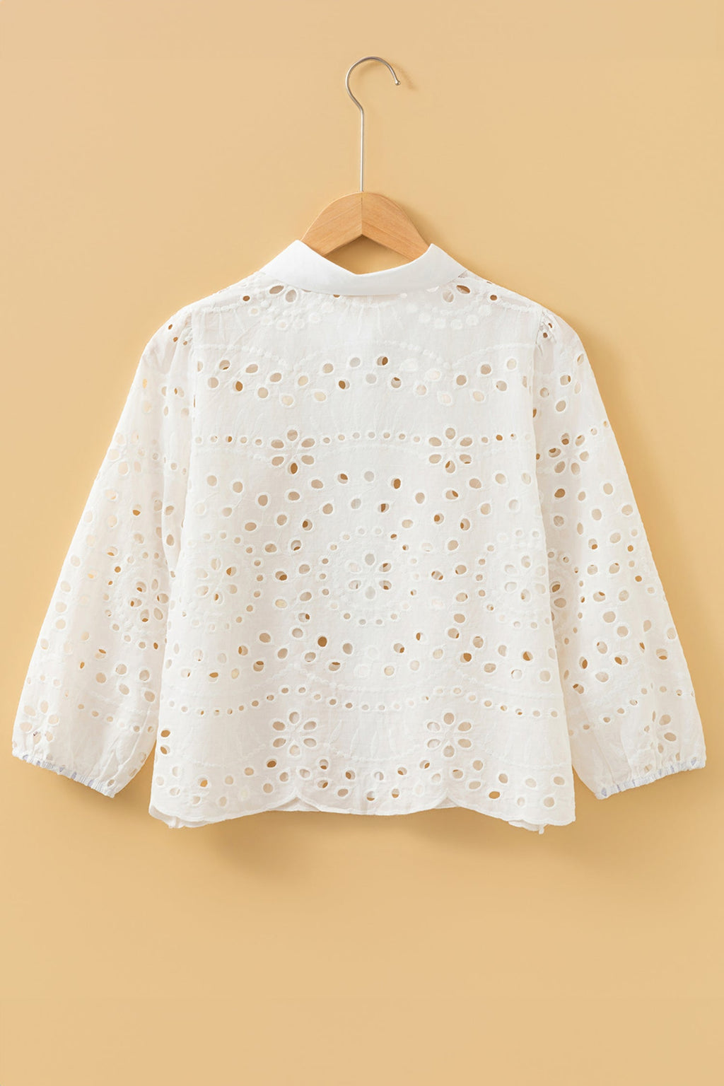 Eyelet Embroidered Puff Sleeve Cropped Cotton Shirt
