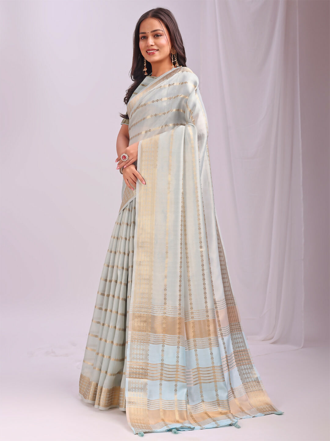 Shree Shyam Fashion Organza Sky Blue Saree