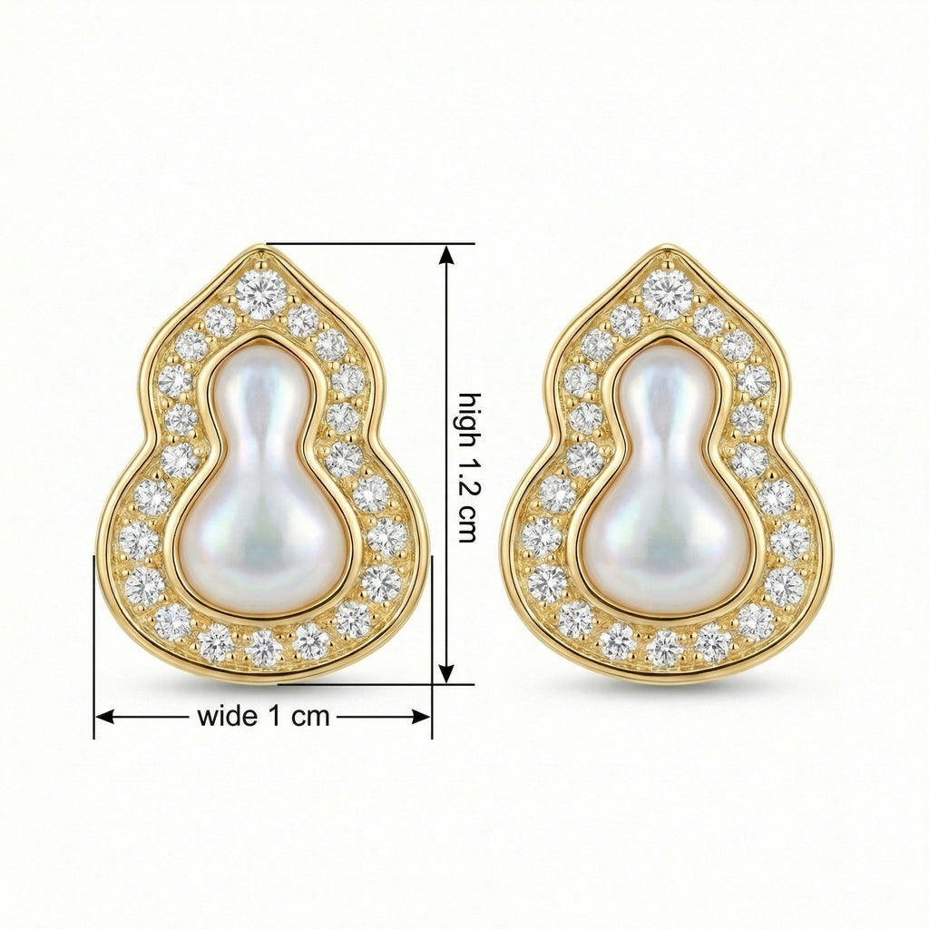 925 Sterling Silver Exquisite Mother-of-Pearl and CZ Gourd-Shaped Stud Earrings