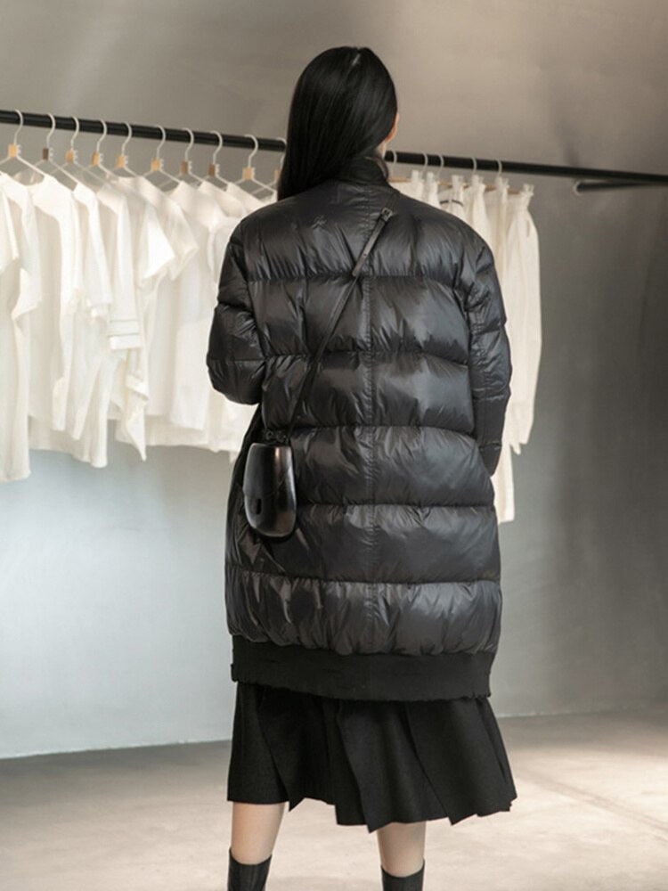 Women's Harajuku Loose Fit Black Spliced Puffer Parka Jacket - Image 5