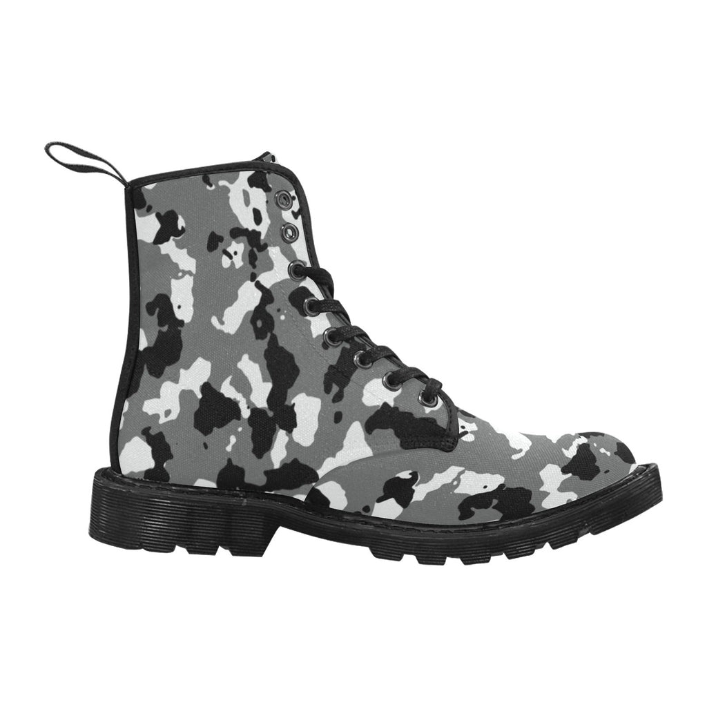 Black and White Camo Canvas Lace-Up Boots for Women - Image 4