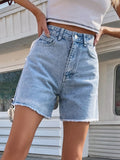 Women's High Waisted Raw Hem Denim Shorts in Washed Black - Image 9