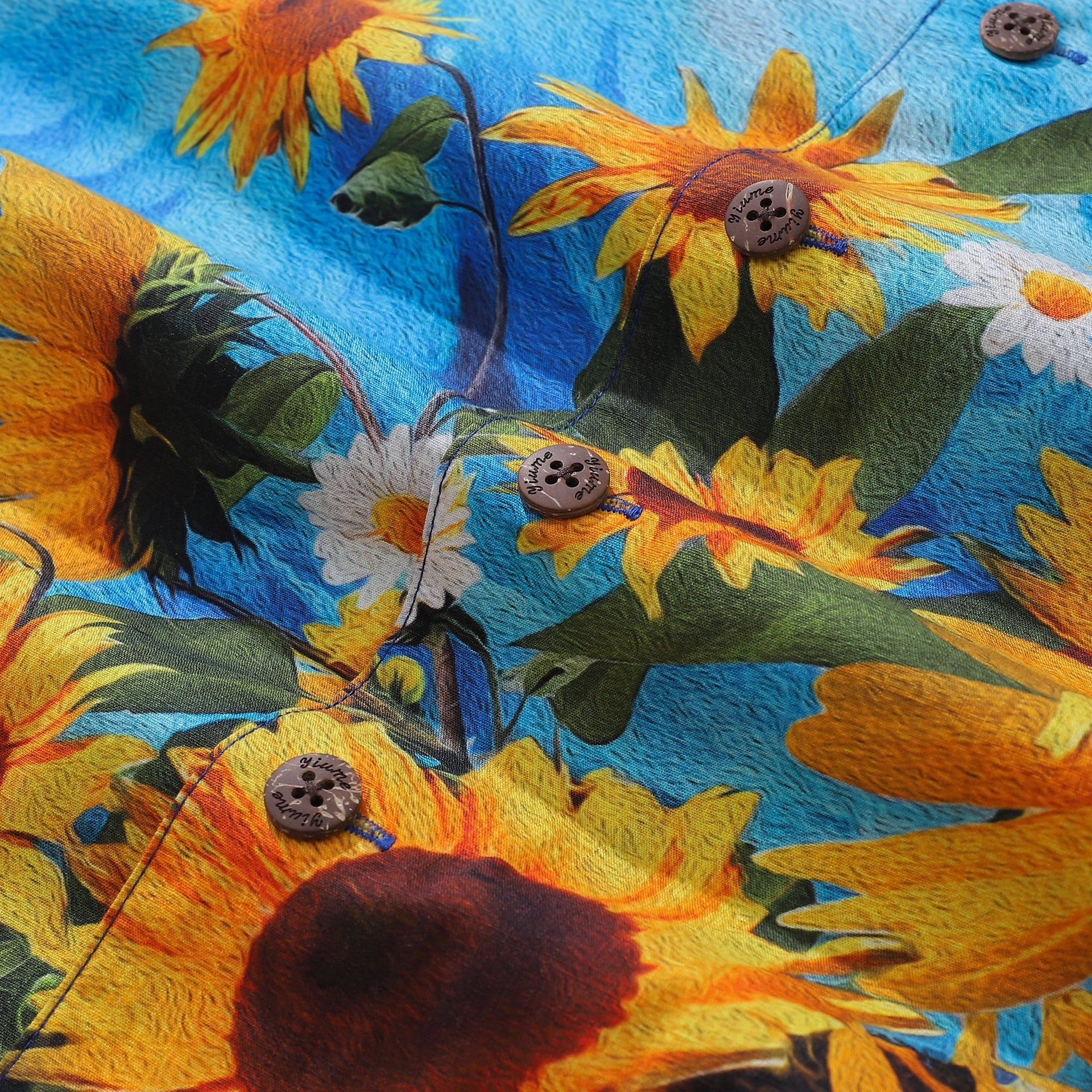 Floral Sunflower Print Hawaiian Camp Collar Shirt in Yellow