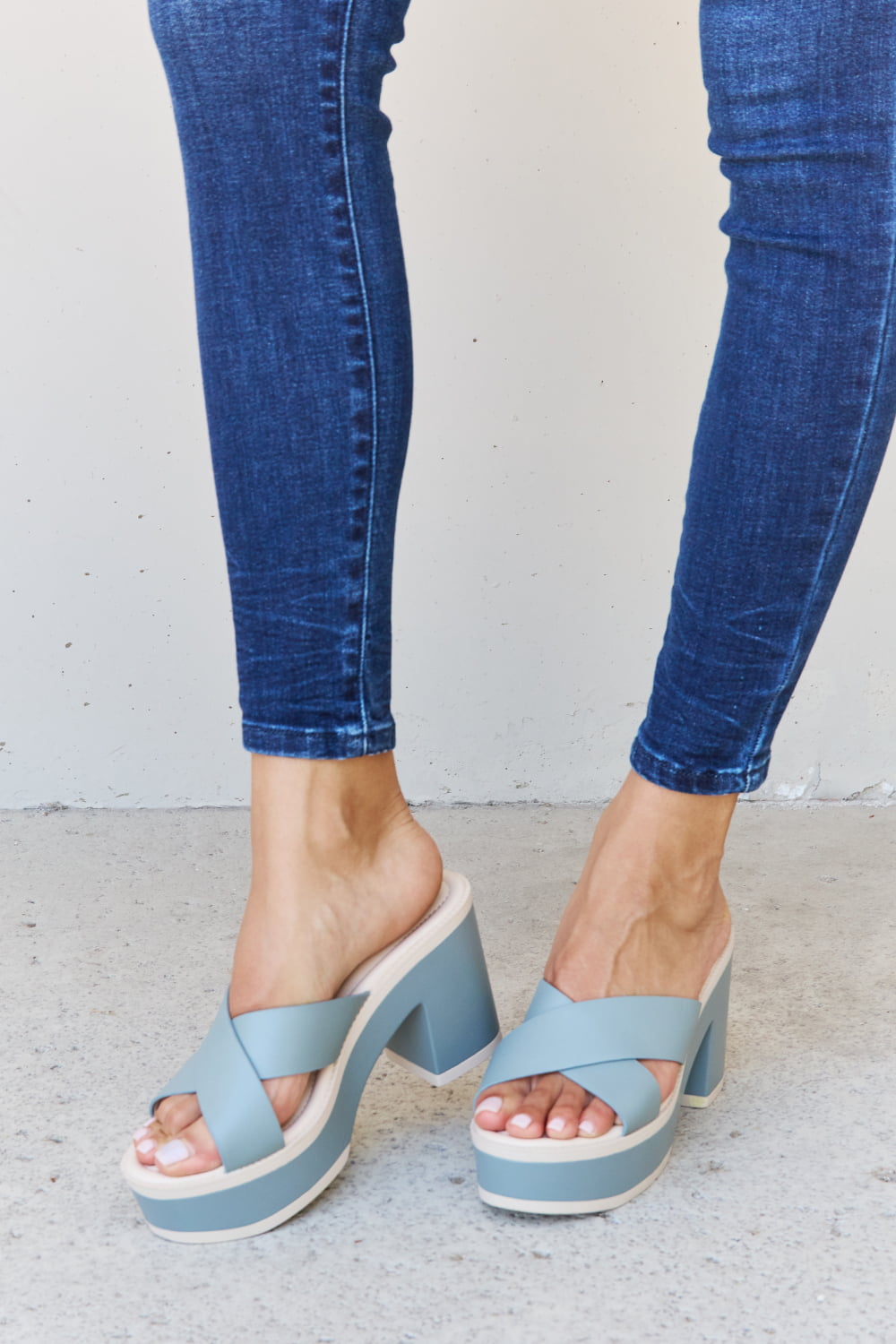 Weeboo Cherish Contrast Platform Sandals Misty Blue