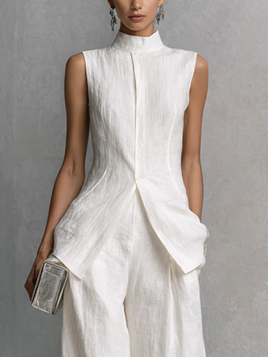 Women's Sleeveless High Neck Top and Wide Leg Pants Set - Image 6