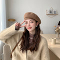 Korean & Japanese Style Pumpkin Painter Hat – Warm Windproof Dome Beanie