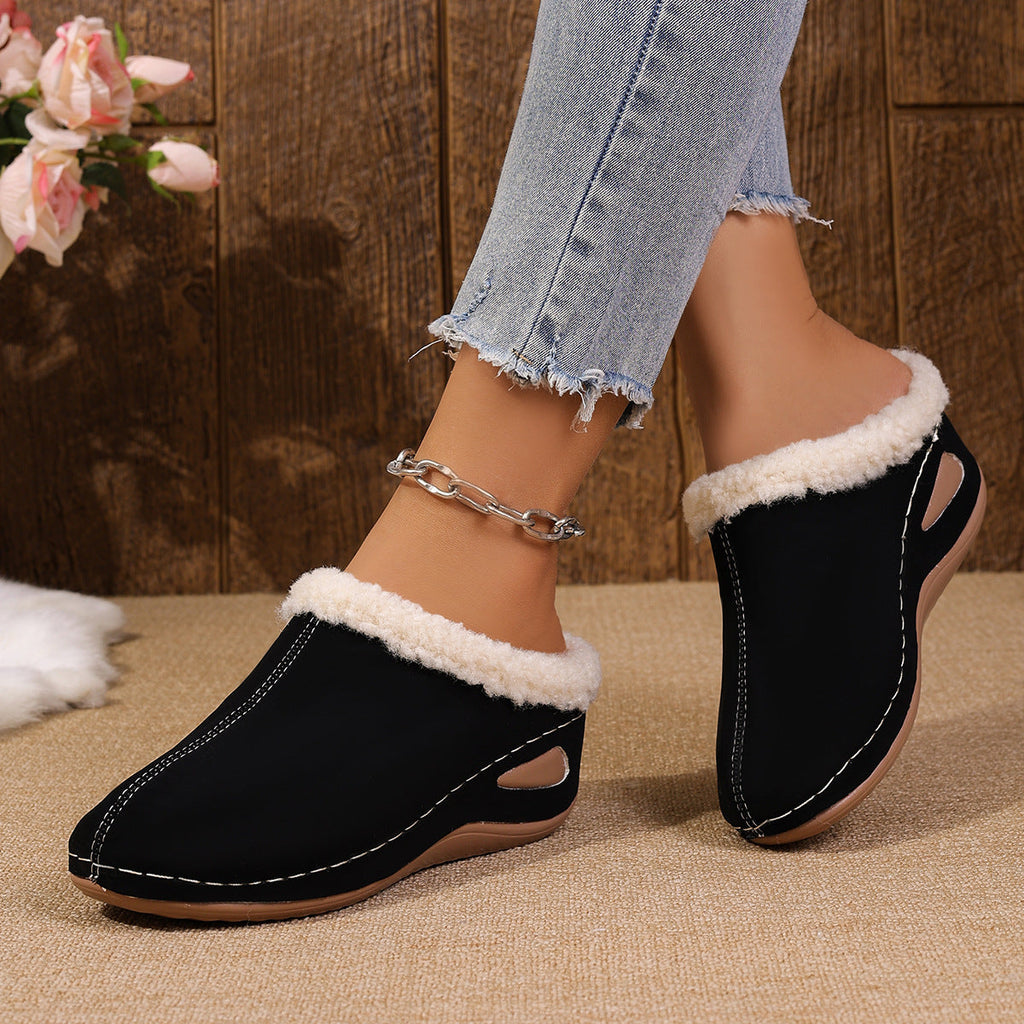 Women's Comfortable Fur-Lined Wedge Clog Platform Slippers - Image 4