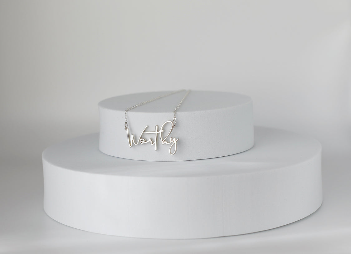 Worthy Script Lettering Necklace in Silver-tone Finish - Image 2