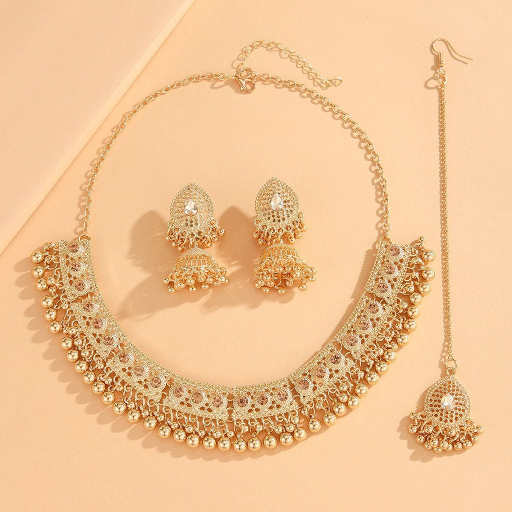 Bohemian Vintage Statement Necklace Earring Set, Ethnic Style Rhinestone Inlaid Jewelry Set For Women Party Festival Cosplay Outfit