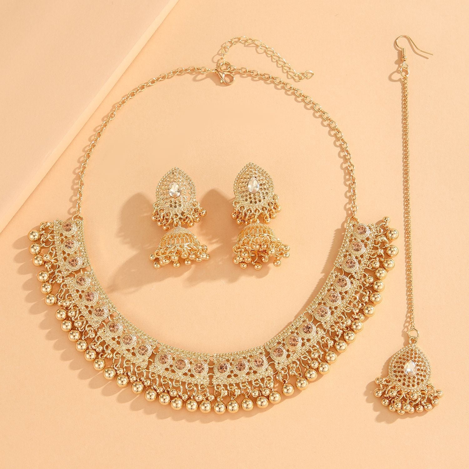 Bohemian Vintage Statement Necklace Earring Set, Ethnic Style Rhinestone Inlaid Jewelry Set For Women Party Festival Cosplay Outfit