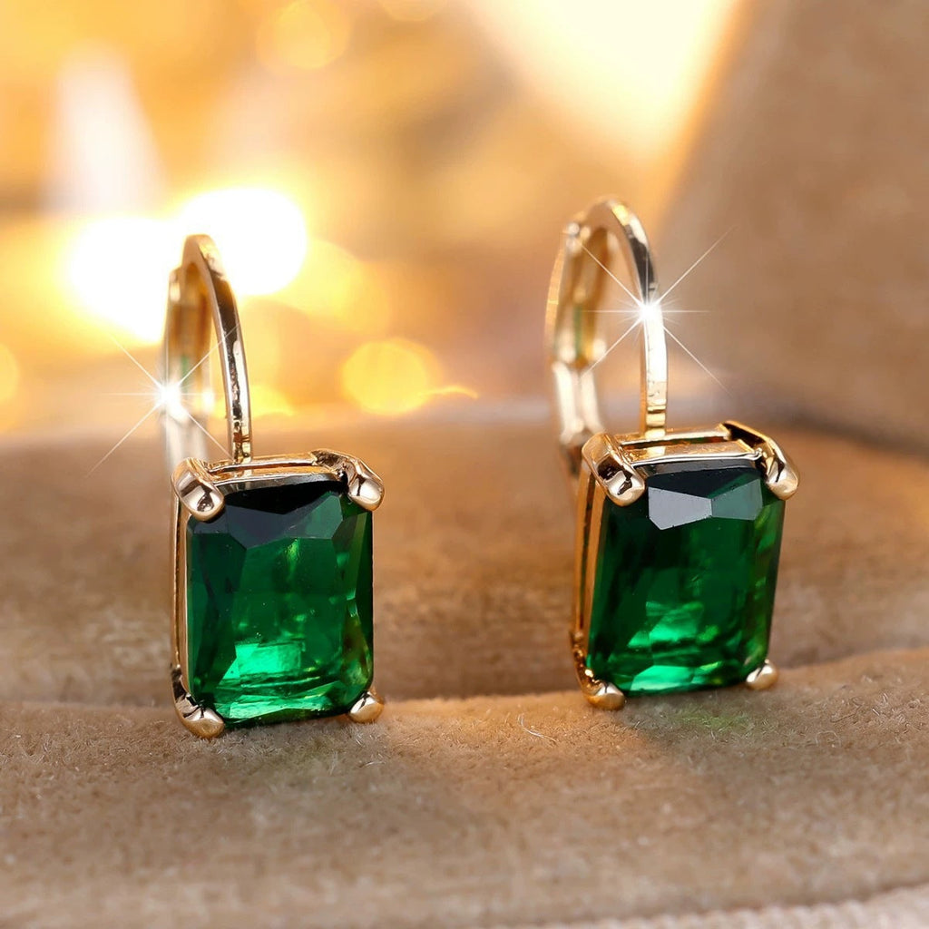 Rectangular Emerald Minimalist Ear Clips For Women