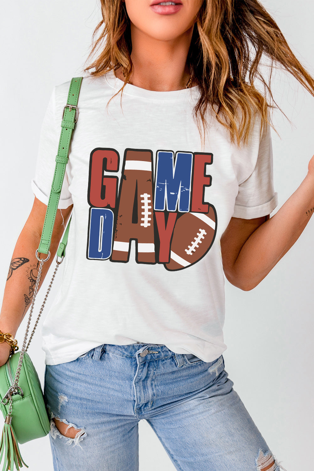White GAME DAY Football Letter Graphic T-Shirt