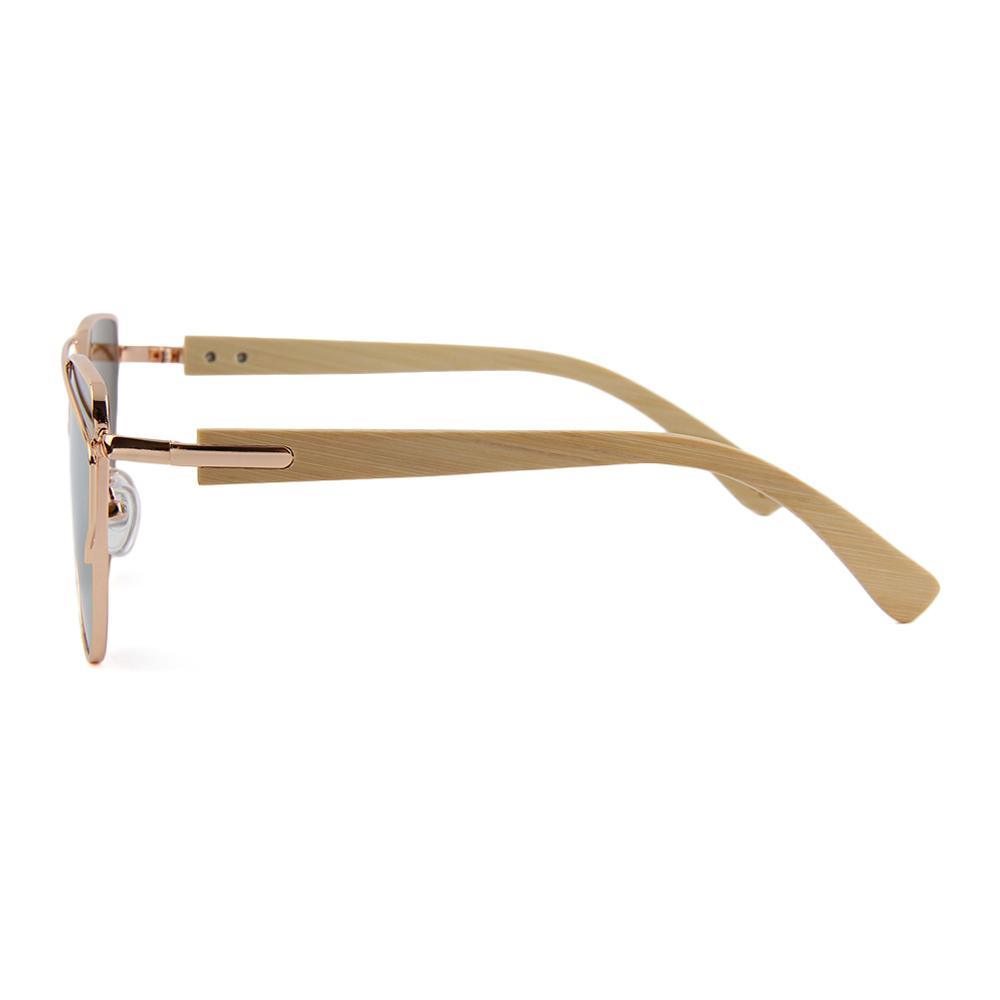 Polarized Cat Eye Sunglasses with Bamboo and Metal Frame