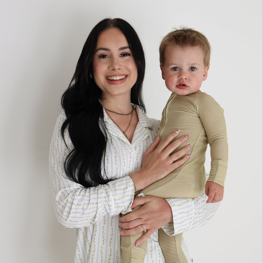 Willow Stripe Ribbed Bamboo Zip Pajamas