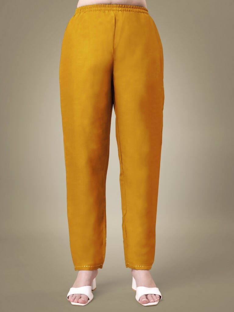 Women's Yellow Cotton Blend Embroidered Straight Kurta Set