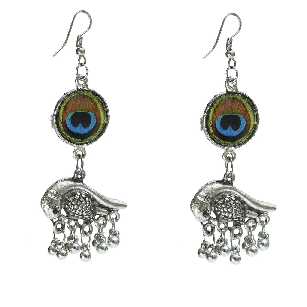 Peacock Design Oxidised Silver-Plated Long Necklace Set