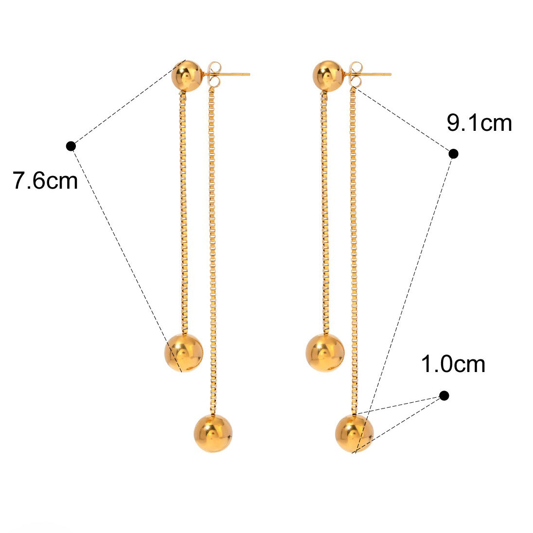 18K Gold Round Bead Tassel Drop Earrings, Lightweight Luxury