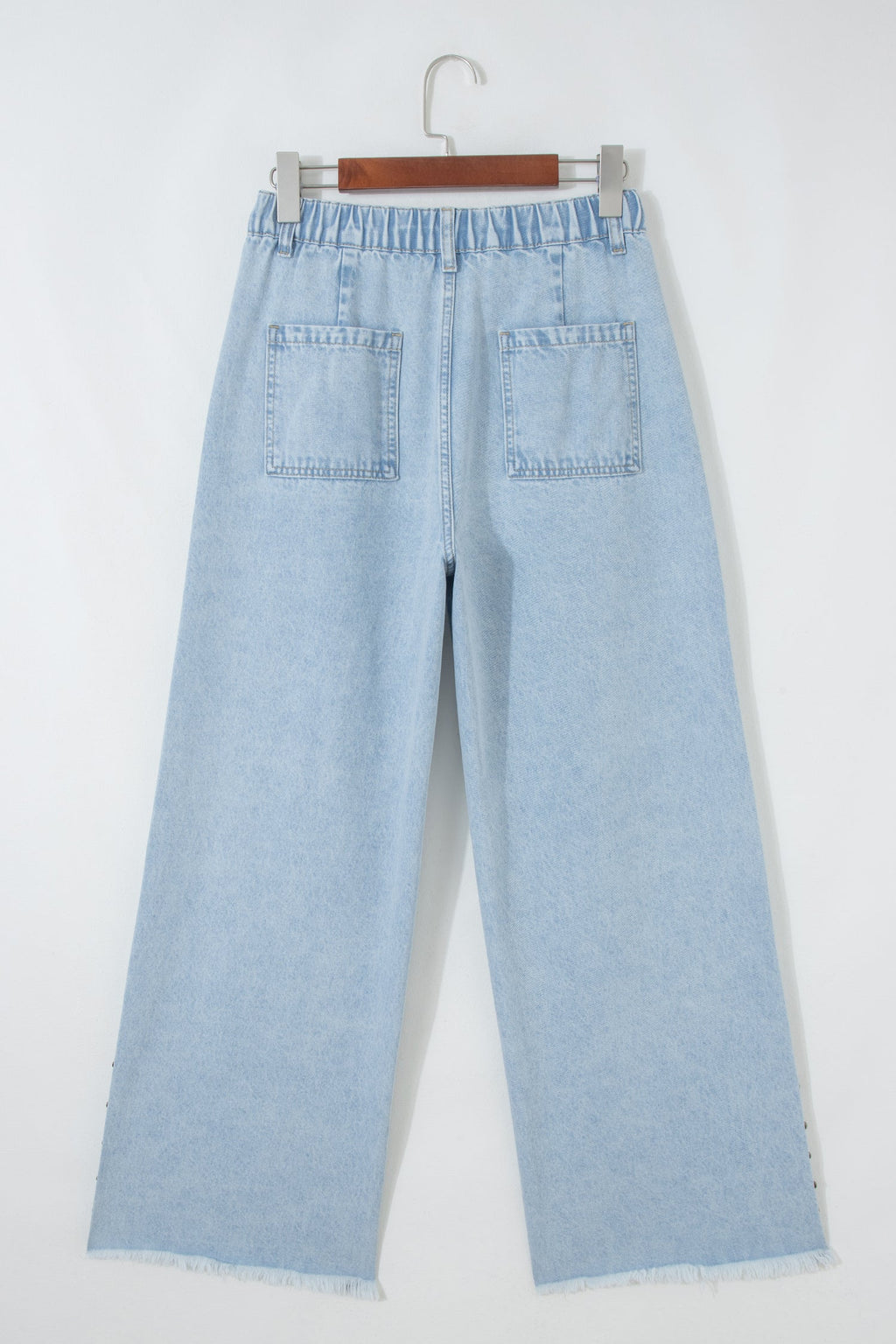 Beau Blue Studded Wide Leg Jeans with Side Slit & Frayed Hem