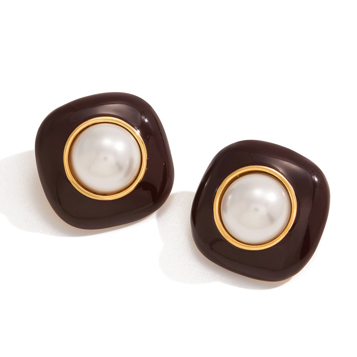 18K Gold-Plated Pearl & Enamel Stud Earrings