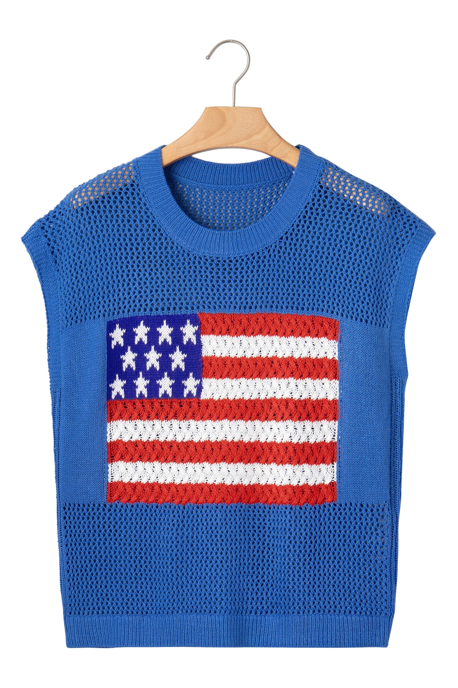 USA Flag Crochet Short Sleeve Sweater Top