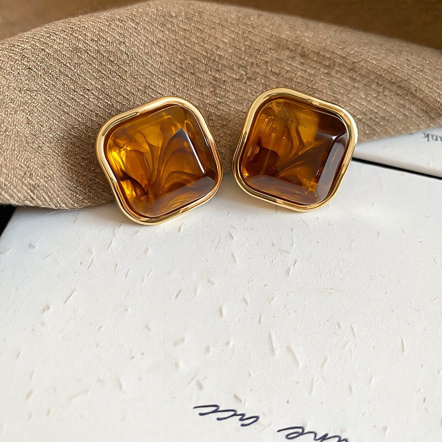 2026 Trendy Maillard Aesthetic Earrings, Natural Wood Amber Resin Gold Knot Drop Earrings, Retro Lightweight Dangle Earrings For Daily Commute Party