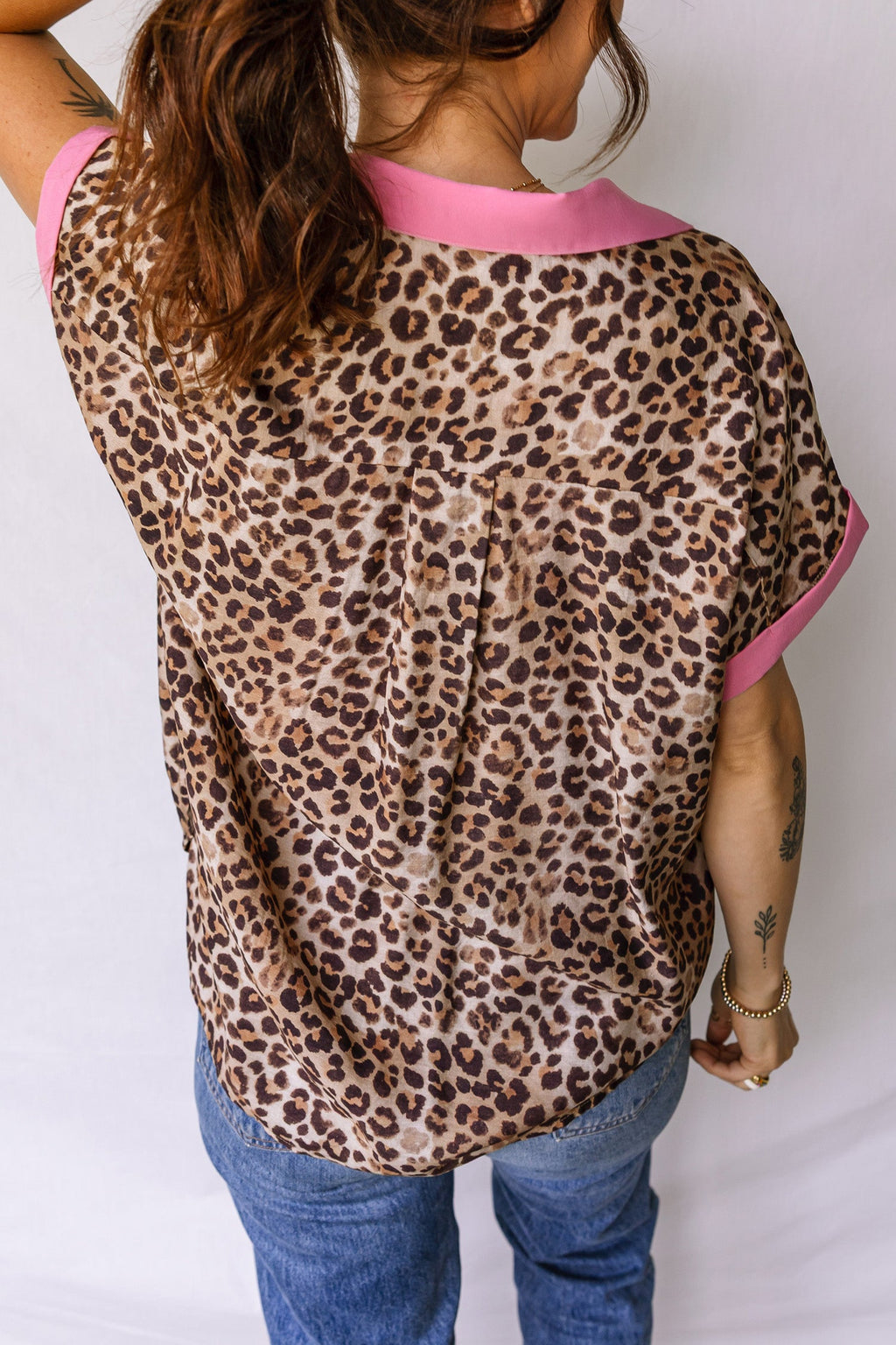 Leopard Contrast-Trim Short Sleeve Shirt