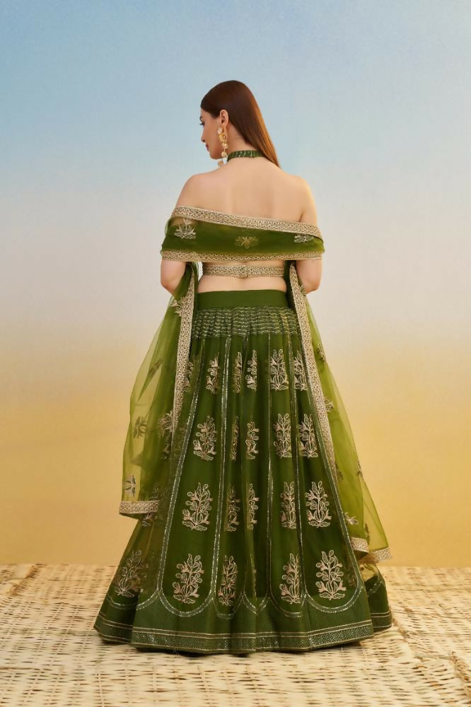 Mehandi Green Butterfly Net Lehenga Choli With Sequence Embroidery