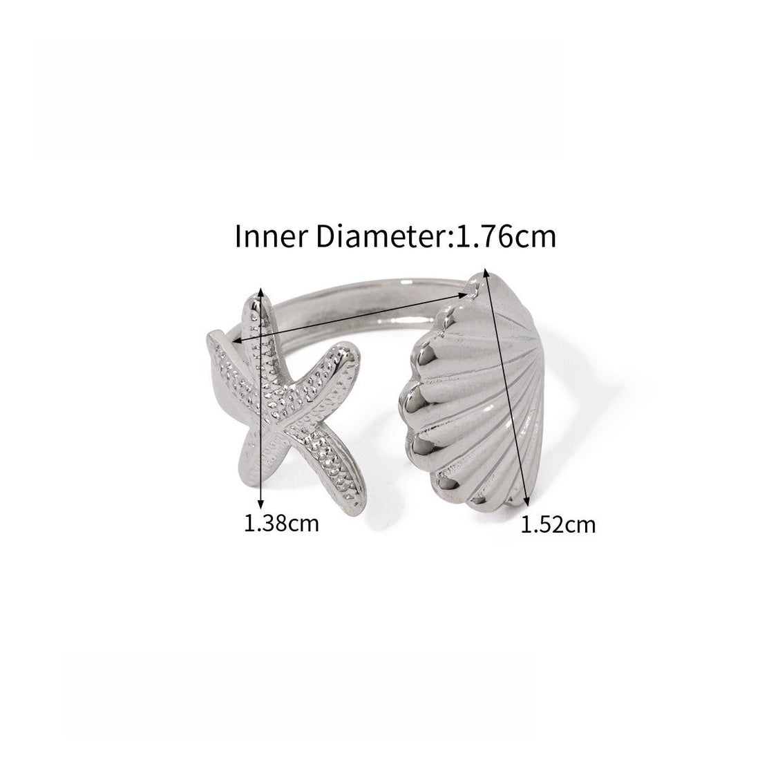 Starfish Shell Adjustable Ring in Gold or Silver Titanium Steel