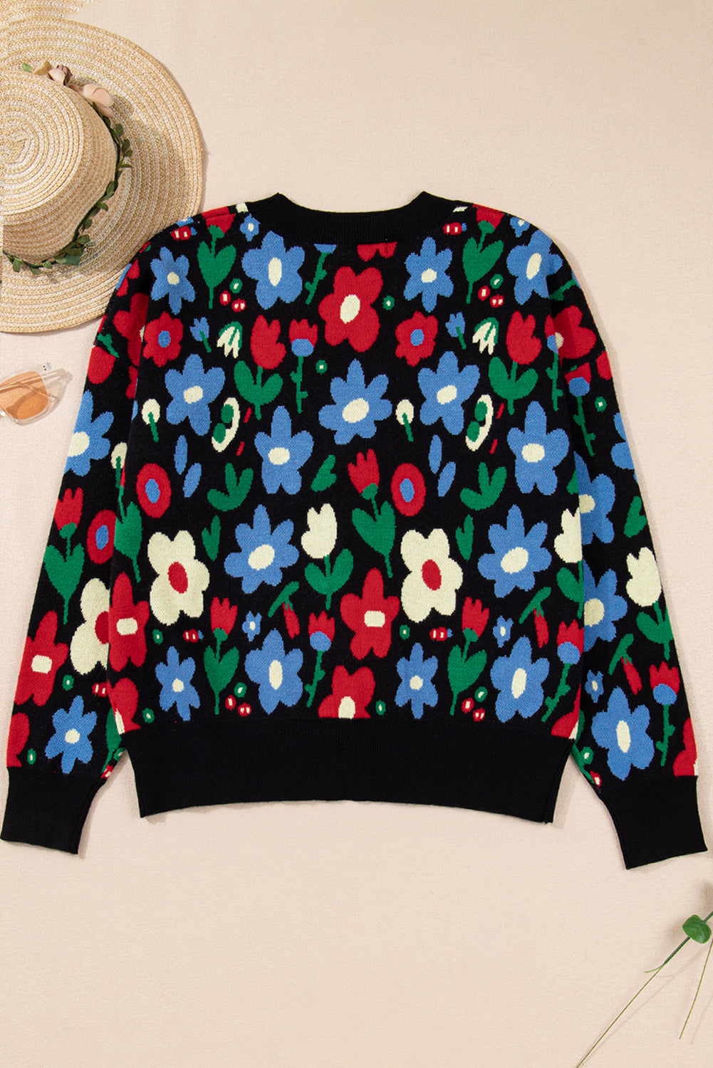 Zariah Floral Print V-Neck Short Cardigan Sweater Button Down