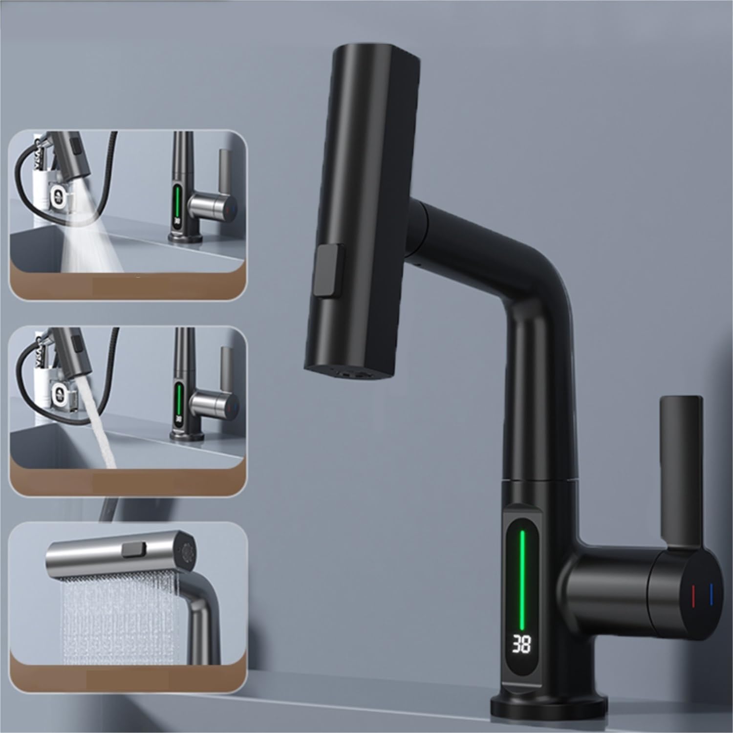 Intelligent Digital Display Kitchen Faucet with Pull-Out Sprayer